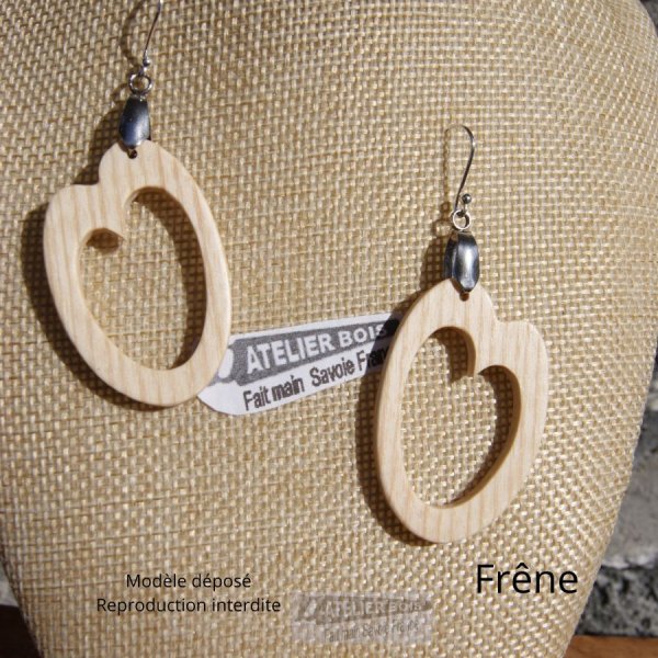 brinco em madeira de faia oval, j&oacute;ia de madeira feita &agrave; m&atilde;o, forma geom&eacute;trica
