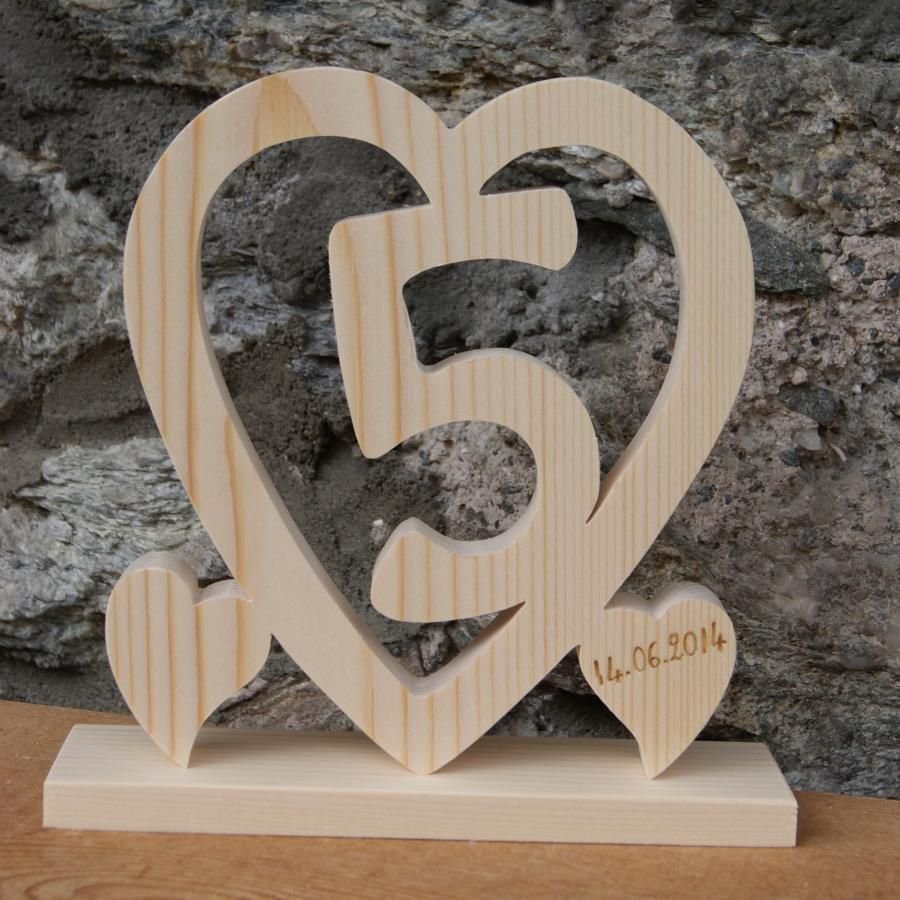Coração de casamento de madeira, 5 anos de casamento, presente decorativo original, feito à mão, ideia de presente de casamento de madeira