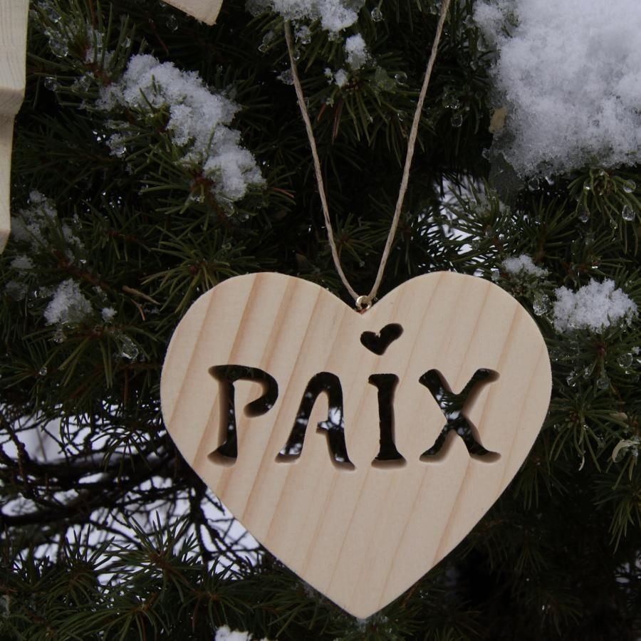 Coração de paz de madeira para pendurar, decoração de Natal, feito à mão