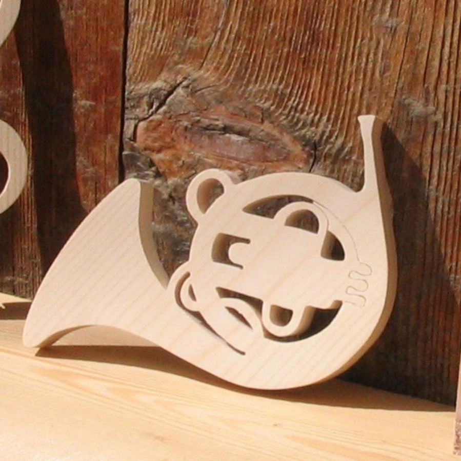 corno francês de madeira maciça com 15 cm de altura, feito à mão, decoração de casamento, música