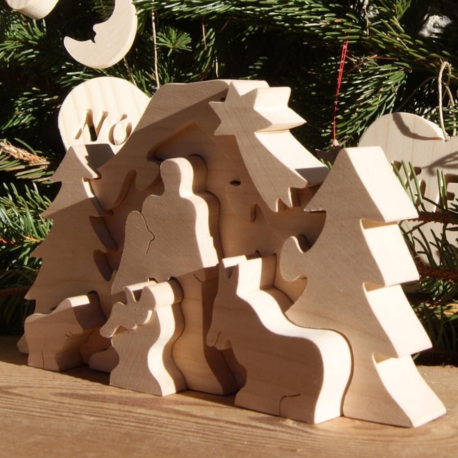 Puzzle de Natal de madeira para pintar, 10 peças feitas à mão em bordo sólido