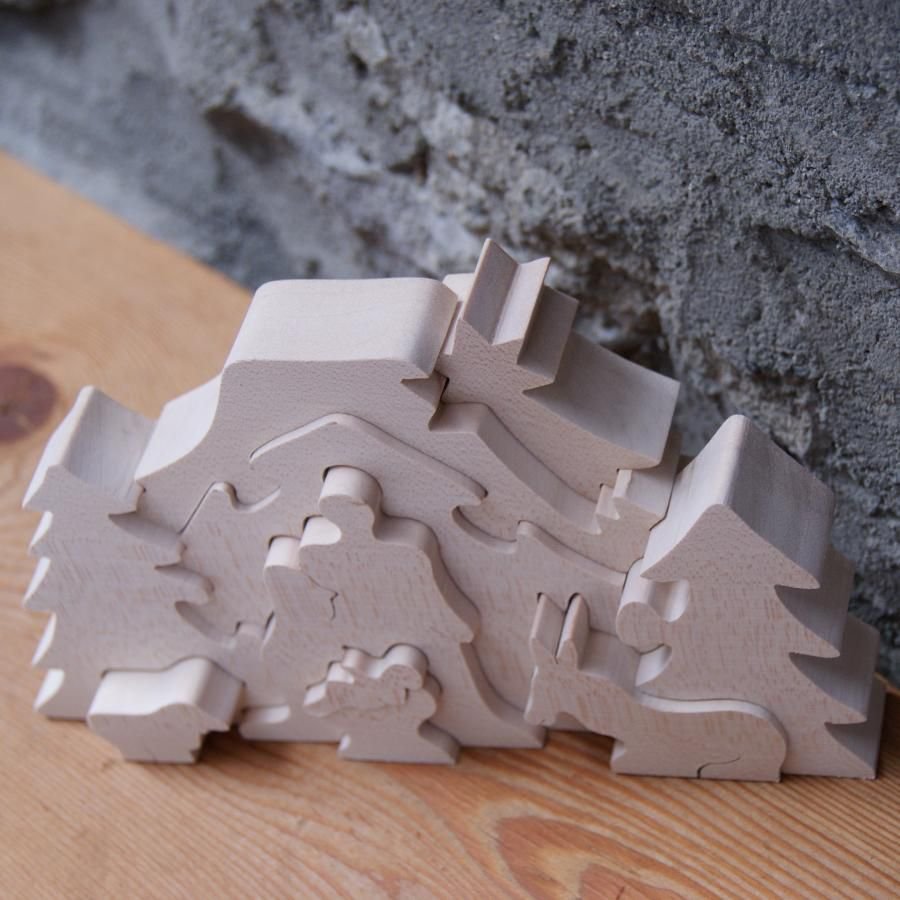 Puzzle de Natal de madeira para pintar, 10 peças feitas à mão em bordo sólido
