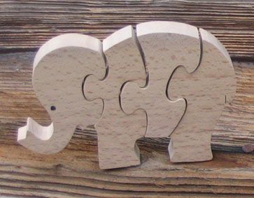 puzzle elefante 4 peças de madeira maciça de faia, feita à mão, animais da savana
