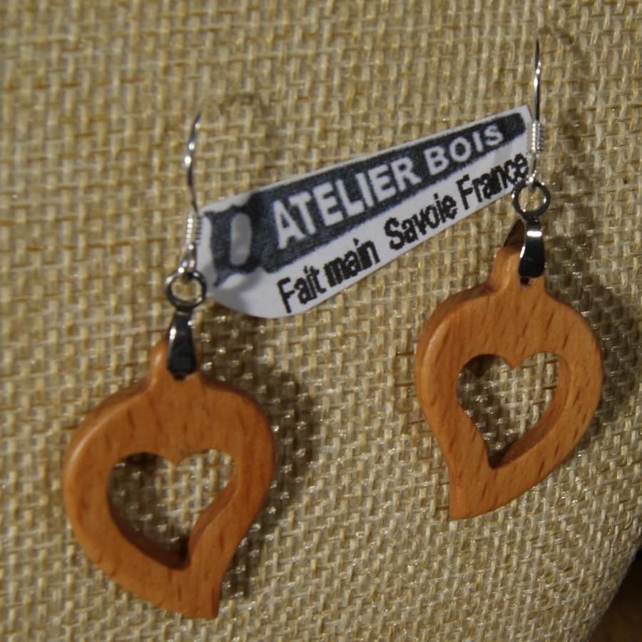 Conjunto de coração de faia, brincos e pendente, ideia de presente de casamento em madeira, dia de São Valentim, feito à mão