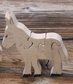 Burro de puzzle de madeira 4 peças em Hetre maciço feito à mão, animais da quinta