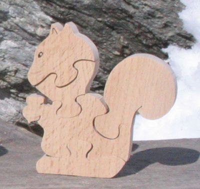 Puzzle de madeira de puzzle de 5 peças faia maciça de esquilo, feita à mão, animais selvagens
