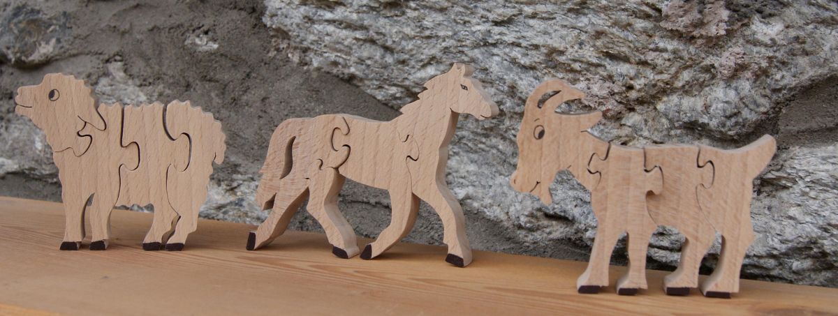 Puzzle de madeira de quebra-cabeças de 4 peças de madeira maciça feita à mão a cavalo, animais de quinta