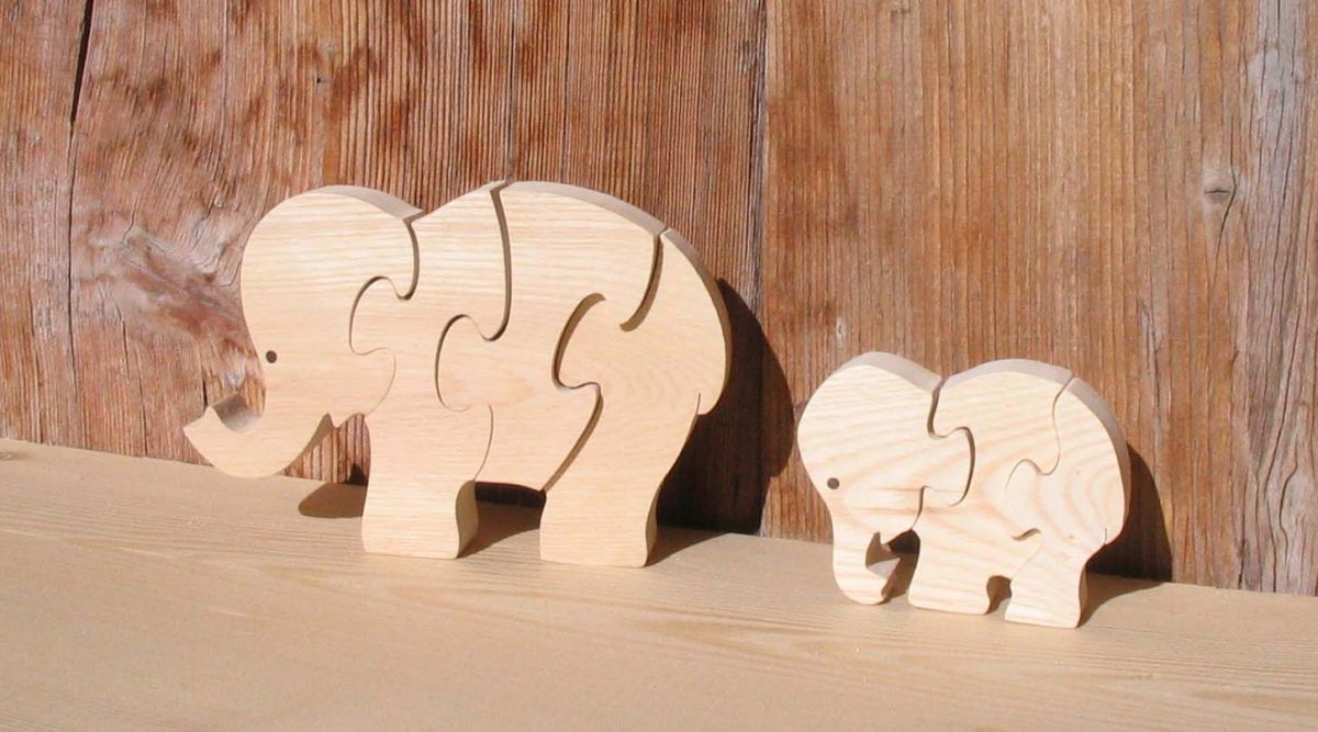 puzzle de 3 peças elefante de madeira maciça, feito à mão, animais da savana