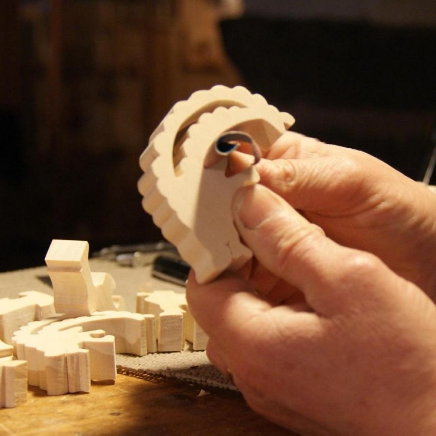 Tartaruga puzzle de madeira 3 peças Madeira maciça, feita à mão
