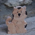 Puzzle de madeira 3 peças gato, Hetre gatinho, feito à mão