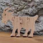 Puzzle de 4 peças de puzzle de madeira maciça de cabra Hetre feito à mão, animais da quinta
