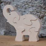 puzzle de elefantes 5 peças de madeira maciça de faia, feita à mão, animais selvagens