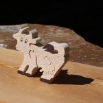 Puzzle de madeira de quebra-cabeças de 4 peças de vaca de faia maciça, feita à mão, animais de quinta
