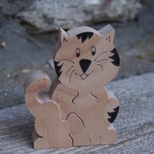 Puzzle de madeira 3 peças gato, Hetre gatinho, feito à mão
