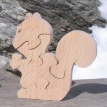 Puzzle de madeira de puzzle de 5 peças faia maciça de esquilo, feita à mão, animais selvagens