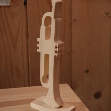 Trompete longo de madeira 20cm, abeto, decoração musical, presente de trompetista, feito à mão