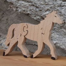 Puzzle de madeira de quebra-cabeças de 4 peças de madeira maciça feita à mão a cavalo, animais de quinta