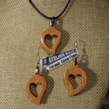 Conjunto de coração de faia, brincos e pendente, ideia de presente de casamento em madeira, dia de São Valentim, feito à mão