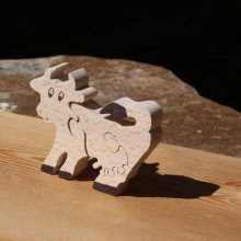 Puzzle de madeira de quebra-cabeças de 4 peças de vaca de faia maciça, feita à mão, animais de quinta